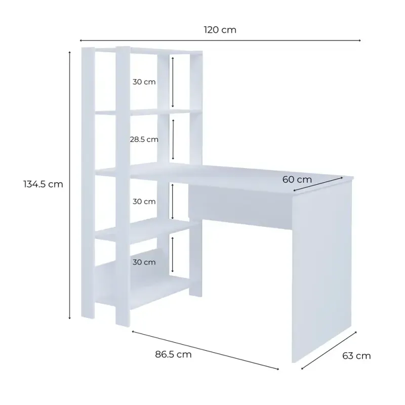 Medidas de Escritorio para Computadora Moderno Bertolini Match Escritorio con Librero Estilo Industrial con 4 Estantes color Blanco