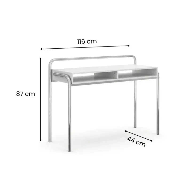 Medidas del Escritorio Moderno para Computadora y Oficina Bertolini 1280 Escritorio de Madera MDP con 1 cajón color Blanco Cromado