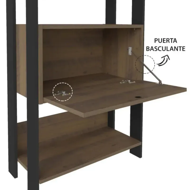Detalle de la Estantería Liberero Bertolini Match con 4 Nichos, 1 Cajón color Pino Negro