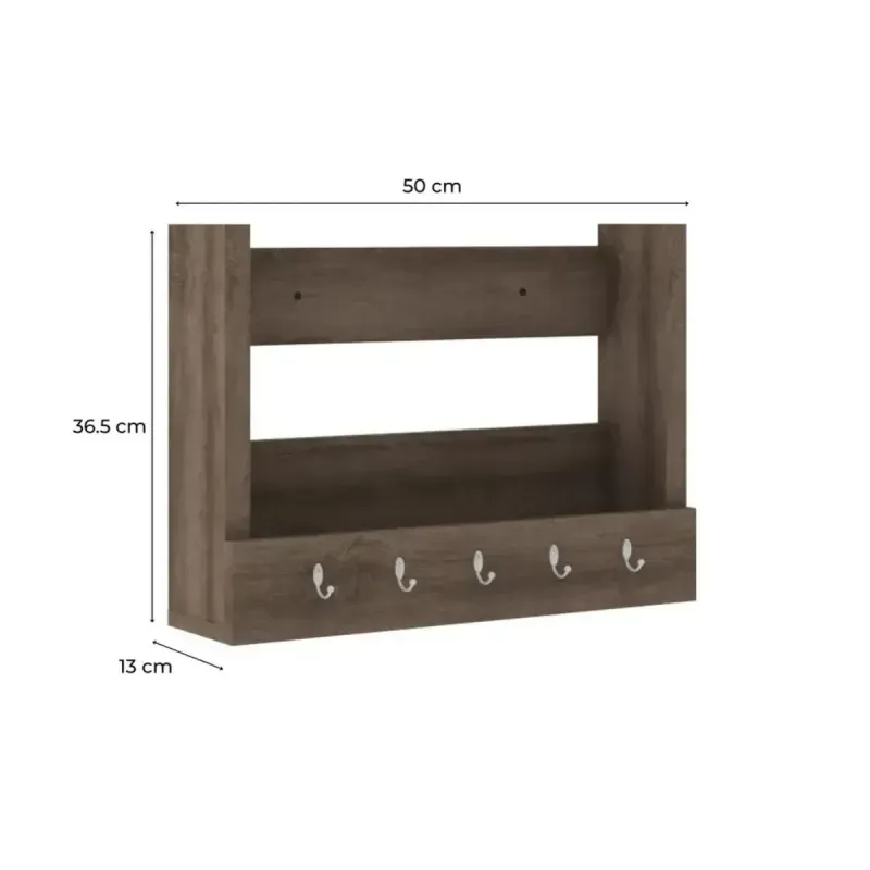 Medidas de Repisa Flotante Bertolini AM 3117 Organizador con 1 nicho y 5 ganchos para llaves color Rústico