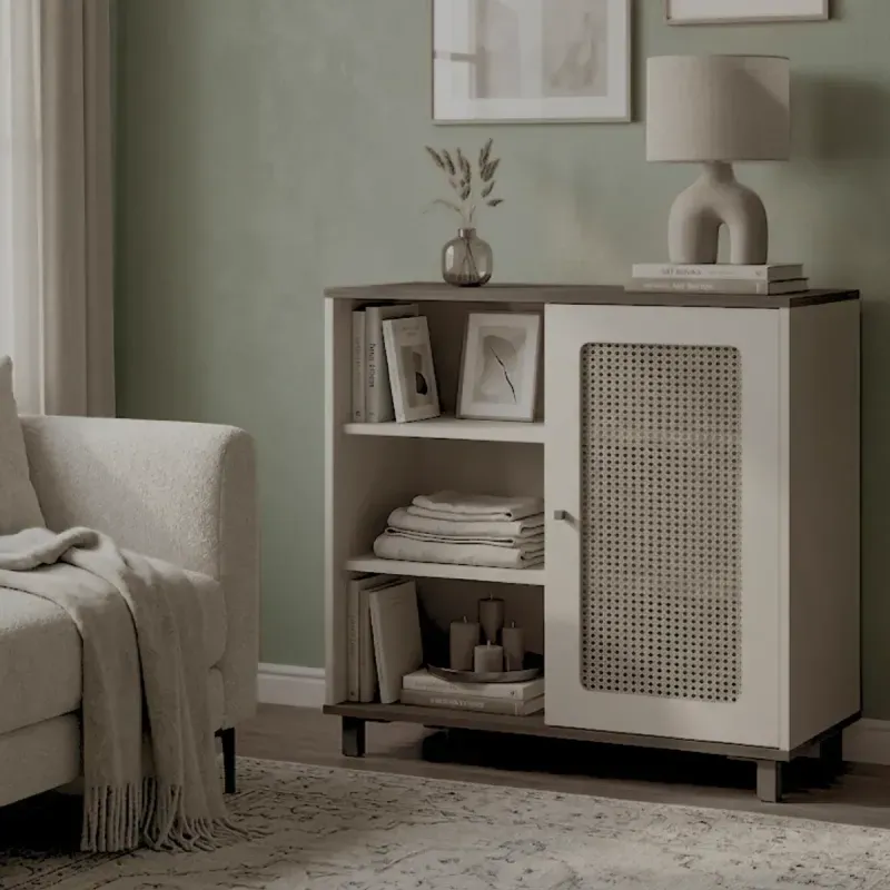 Credenza Bertolini Charlotte Bufetera con 1 puerta 3 nichos color Pino Off White