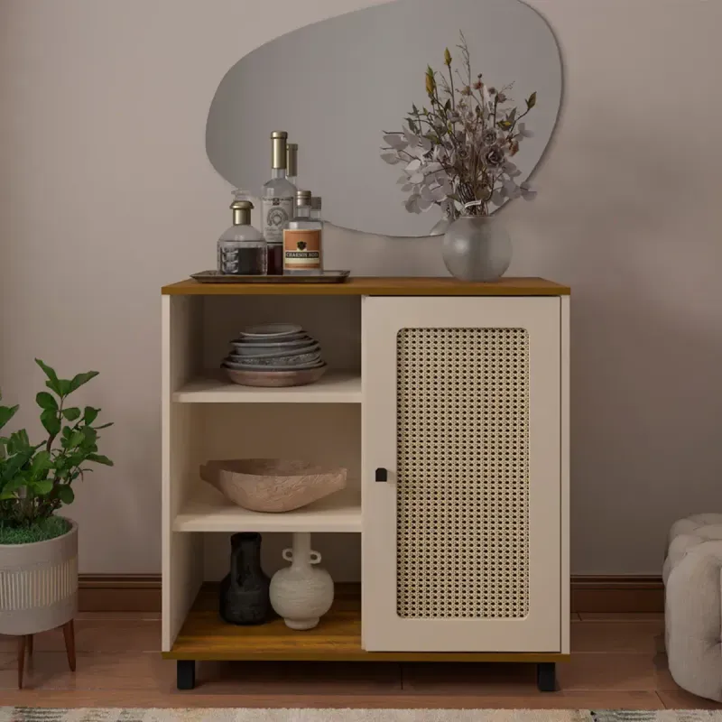 Aparador Credenza Bertolini Charlotte con 1 puerta 3 nichos color Pino Off White