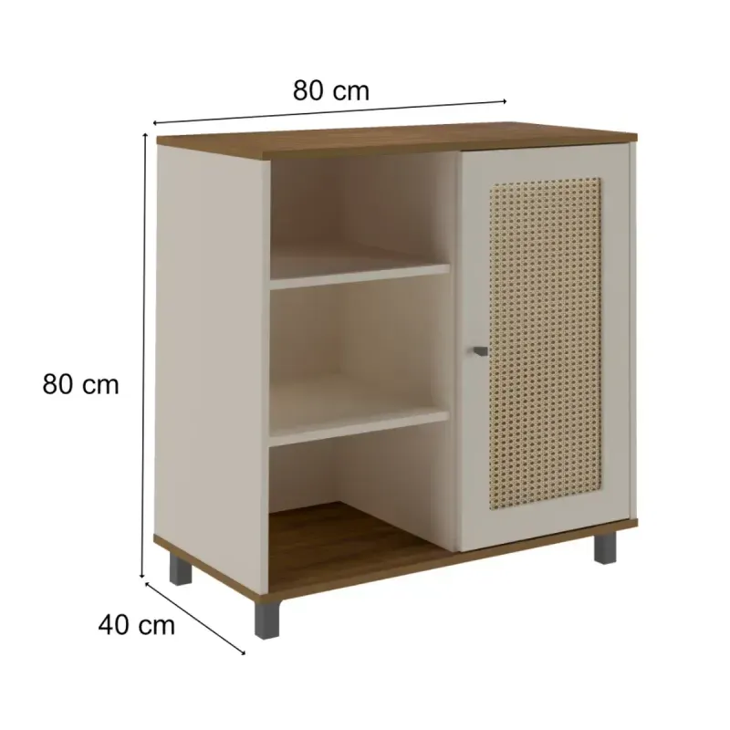 Medidas de Aparador Credenza Bertolini Charlotte Bufetera con 1 puerta 3 nichos color Pino Off White