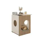 Mesa Lateral Auxiliar Bertolini PET Mesa Casita Pet-Friendly para Sala color Roble Off White