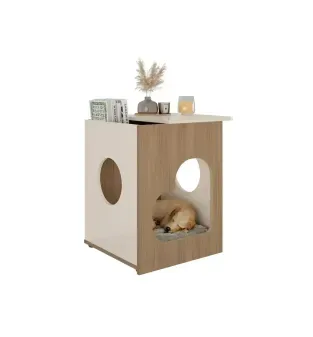 Mesa Lateral Bertolini PET Mesa Auxiliar Casita Pet-Friendly color Roble Off White