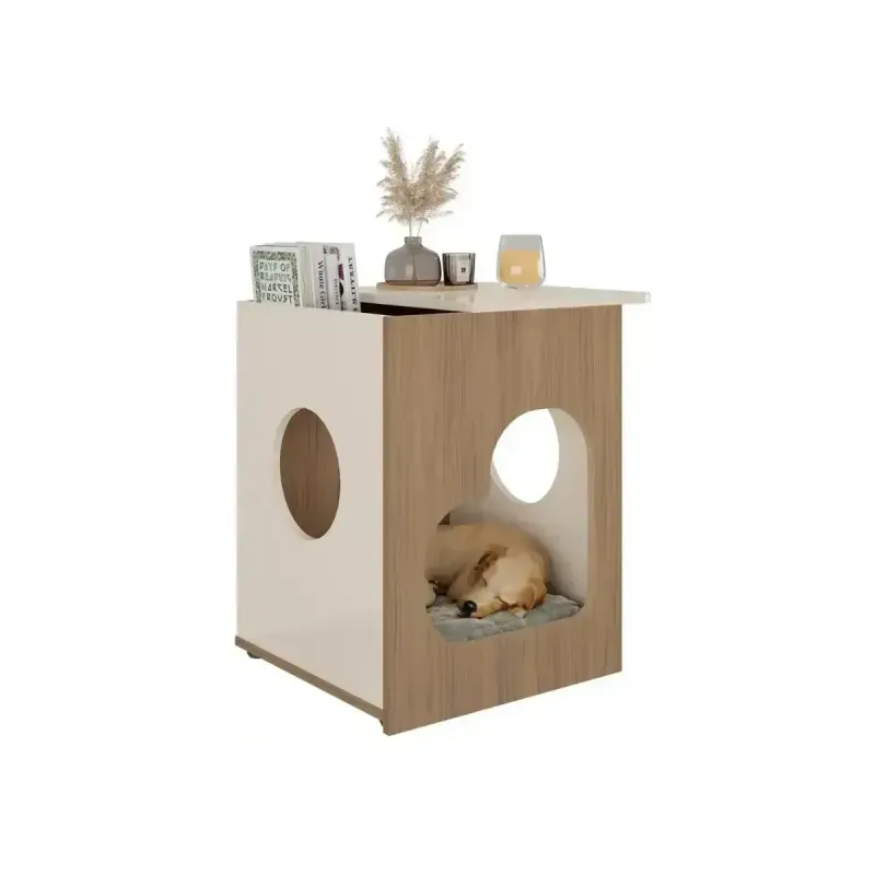 Mesa Lateral Auxiliar Bertolini PET Mesa Casita Pet-Friendly para Sala color Roble Off White