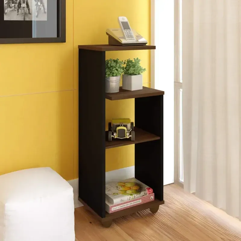 Mesa Lateral Bertolini Bis Mesa Auxiliar para Sala con 3 Estantes color Cerezo Off White