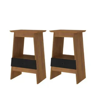 Set 2 Mesas Laterales Bertolini Eden Pino Negro con Cajón