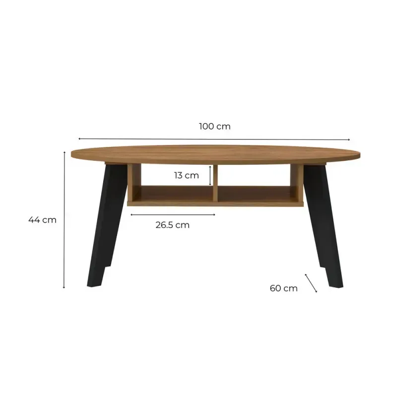 Medidas de una Mesa de Centro Auxiliar Moderna Bertolini Diva con 2 Nichos color Pino Negro