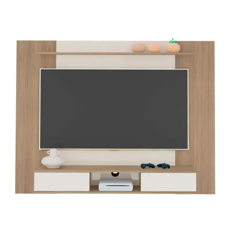 Panel Mueble para TV Flotante Bertolini Nevada hasta 75 Pulgadas 2 Cajones color Roble Off White