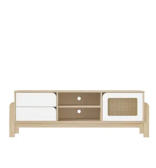 Mueble Mesa para TV Bertolini Nature Hasta 75" 2 Cajones 1 Puerta color Nature y Blanco