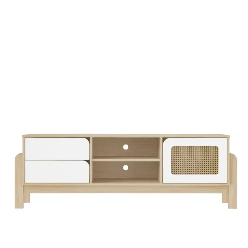 Mueble Mesa para TV Bertolini Nature Hasta 75 Pulgadas con 2 Cajones 1 Puerta color Natural Blanco