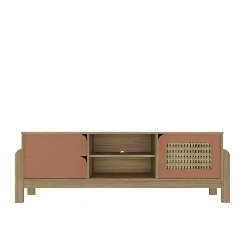 Mueble Mesa para TV Bertolini Nature Hasta 75 Pulgadas con 2 Cajones 1 Puerta color Roble Terracota