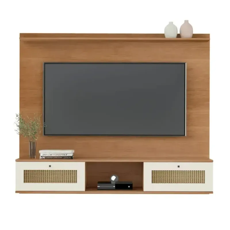 Panel Mueble Flotante para TV Bertolini Trama hasta 65 Pulgadas con 2 cajones color Cinamomo Off White