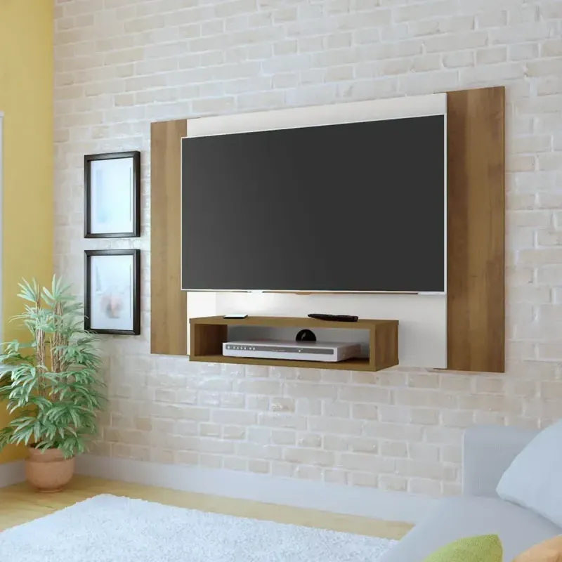 Panel Flotante para TV Hasta 50 Pulgadas Bertolini Cine Un Estante color Pino Off White