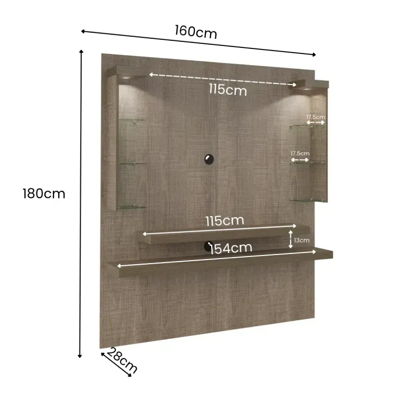 Medidas de un Mueble Panel Flotante para TV Hasta 47 Pulgadas Bertolini Atlantis Canela