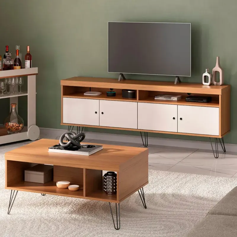 Mesa para TV Bertolini Liberty Hasta 65 Pulgadas 4 Puertas 2 Nichos color Roble Off White