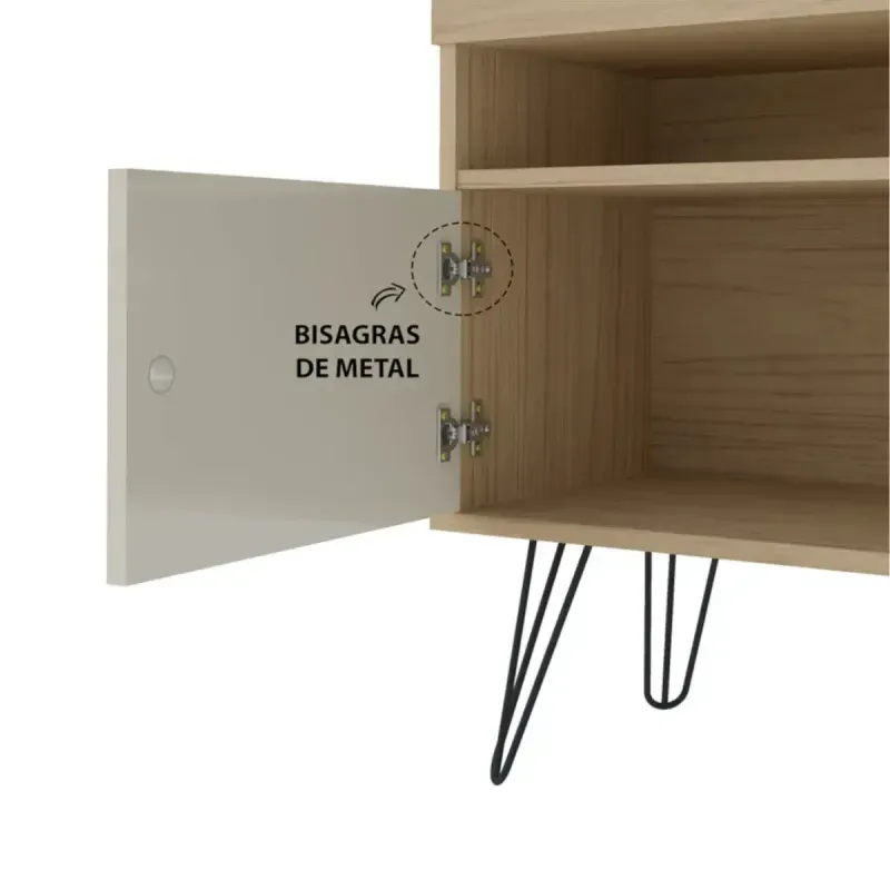 Detalle Mueble Mesa para TV Bertolini Liberty Hasta 65 Pulgadas 4 Puertas 2 Nichos color Roble Off White