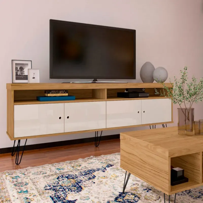 Mueble para TV Bertolini Liberty Hasta 65 Pulgadas 4 Puertas 2 Nichos color Roble Off White