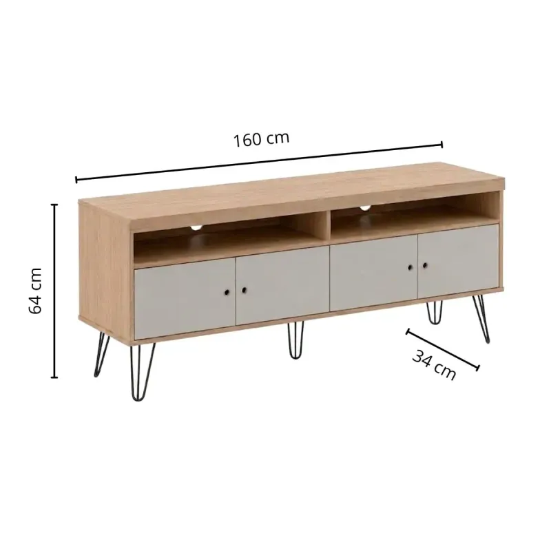 Medidas de Mueble Mesa para TV Bertolini Liberty Hasta 65 Pulgadas 4 Puertas 2 Nichos color Roble Off White
