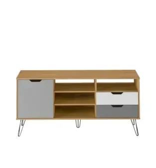 Mueble para TV de Hasta 60 Pulgadas Bertolini Estocolmo Mesa Centro de Entretenimiento con 2 cajones, 1 Pueta y 3 Niveles color Roble Grafito