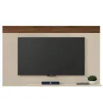 Panel Mueble para TV Flotante Bertolini Malla Hasta 85 Pulgadas 1 estante color Off White y Havana