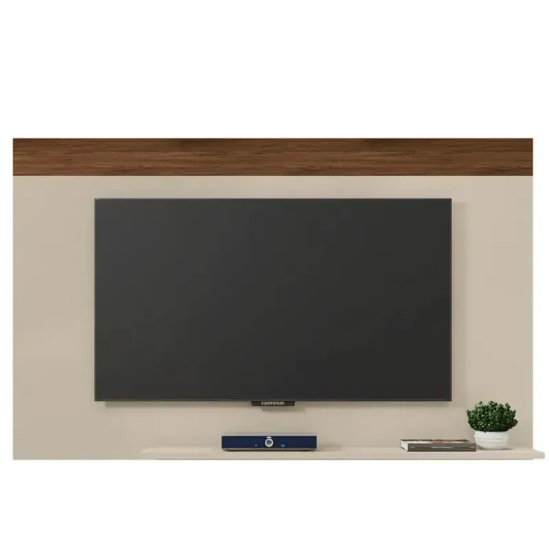 Panel Mueble para TV Flotante Bertolini Malla Hasta 85 Pulgadas 1 estante color Off White y Havana