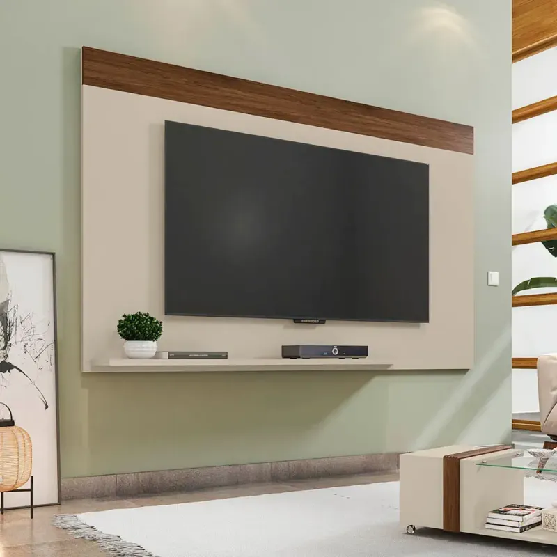 Panel para TV Flotante Bertolini Malla Hasta 85 Pulgadas 1 estante color Off White y Havana