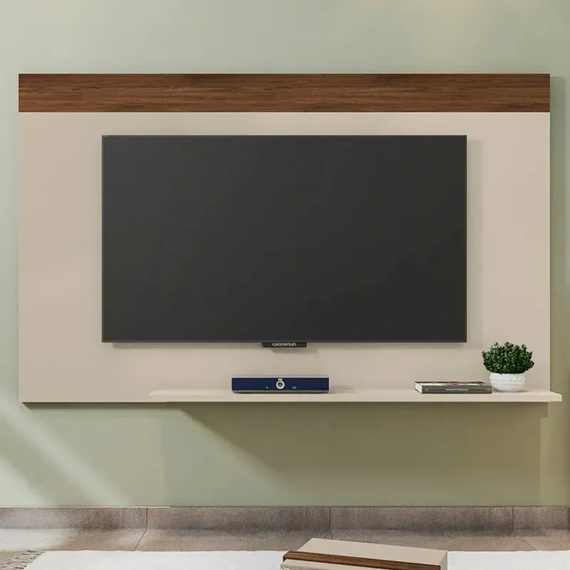 Mueble para TV Flotante Bertolini Malla | Hasta 85 Pulgadas 1 estante color Off White y Havana