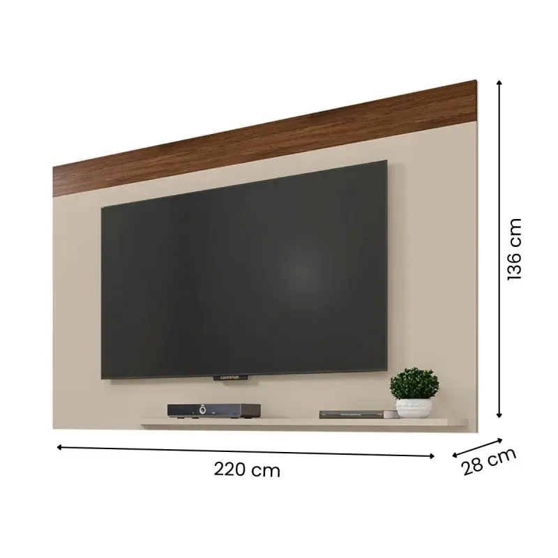 Medidas de un Panel Mueble para TV Flotante Bertolini Malla Hasta 85 Pulgadas 1 estante color Off White y Havana