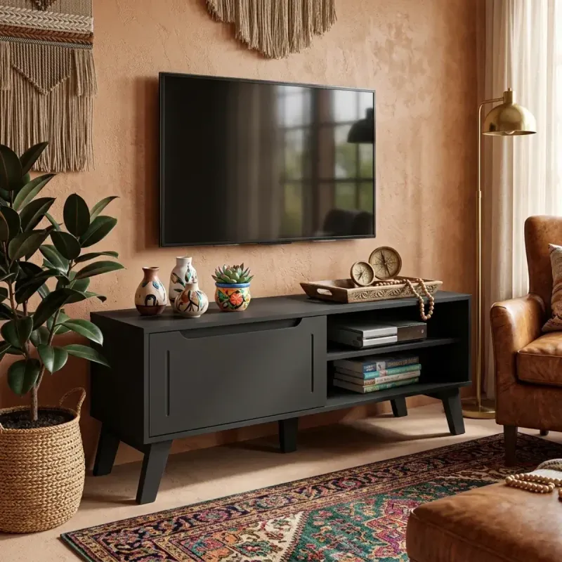 Mesa para TV Bertolini Lotus Hasta 60 Pulgadas con 1 Puerta y 2 Estantes color Negro