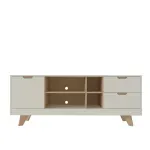Mueble Mesa para TV Hasta 60 Pulgadas Bertolini Michigan 2 cajones 1 Puerta color Off White Roble