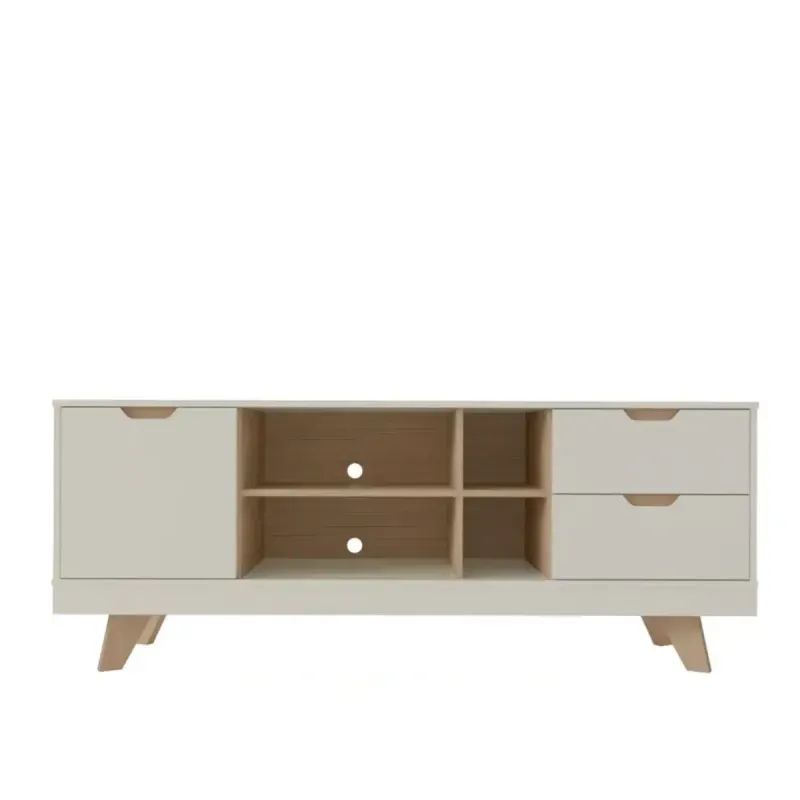 Mueble Mesa para TV Hasta 60 Pulgadas Bertolini Michigan 2 cajones 1 Puerta color Off White Roble