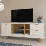 Mueble para TV Hasta 60 Pulgadas Bertolini Michigan 2 cajones 1 Puerta color Off White Roble