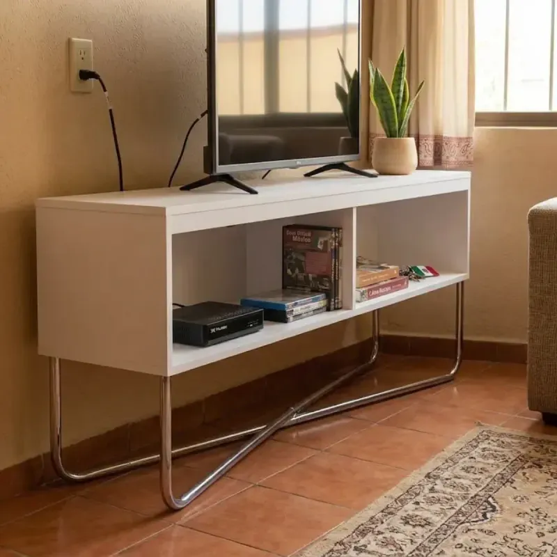 Mesa para TV Hasta 40 Pulgadas Bertolini 1272 con 2 Nichos Blanco Cromado