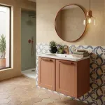 Gabinete Flotante para Baño Bertolini 8010 Terracota con 2 puertas y Lavabo