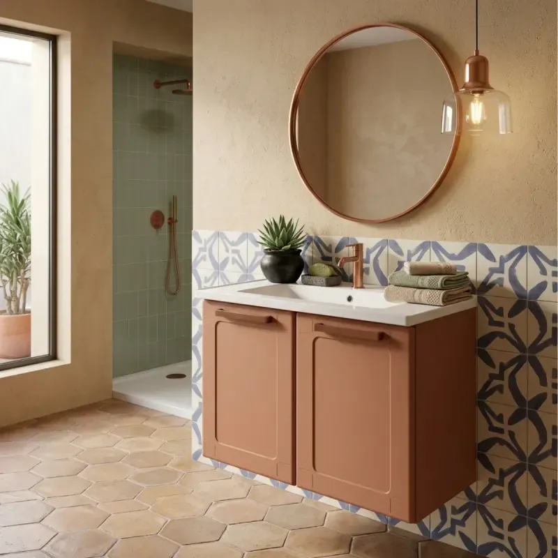 Gabinete Flotante para Baño Bertolini 8010 Terracota con 2 puertas y Lavabo