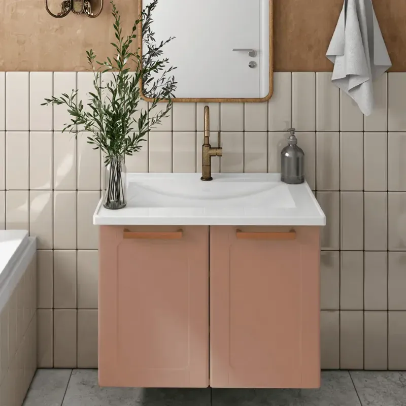 Mueble Flotante para Baño Bertolini 8010 Terracota con 2 puertas y Lavabo