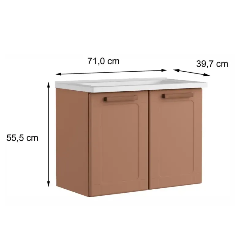 Medidas de Mueble Gabinete Flotante para Baño Bertolini 8010 Terracota con 2 puertas y Lavabo