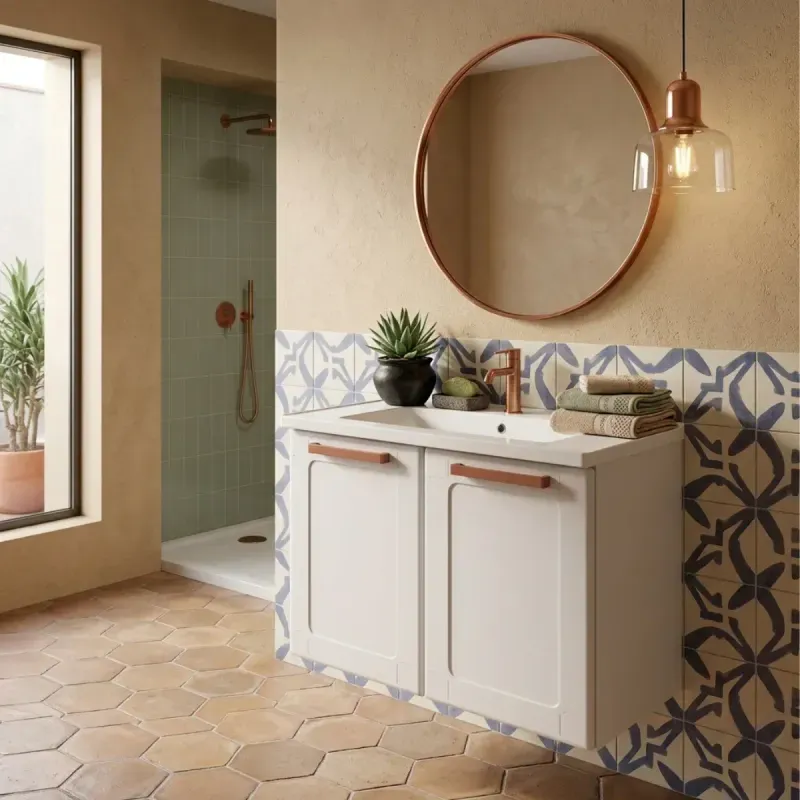 Gabinete Flotante para Baño Bertolini 8010 Blanco con 2 puertas y Lavabo