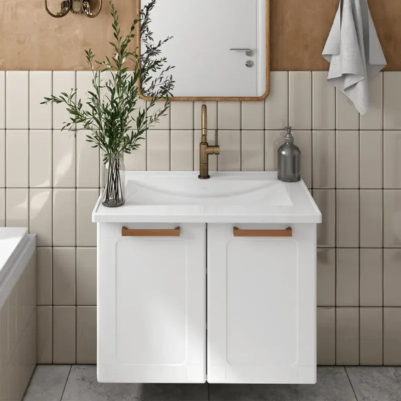 Mueble Flotante para Baño Bertolini 8010 Blanco con 2 puertas y Lavabo