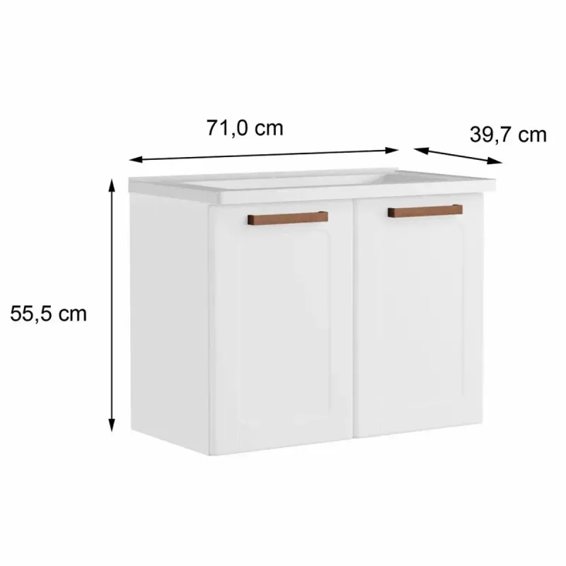 Medidas de un Mueble Gabinete Flotante para Baño Bertolini 8010 Blanco con 2 puertas y Lavabo