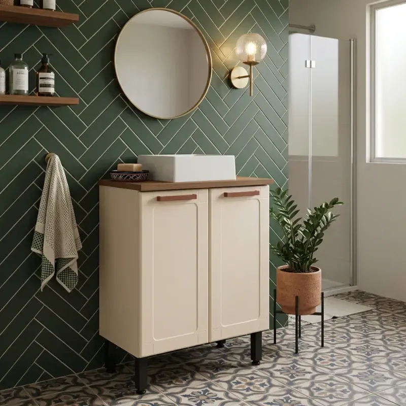 Gabinete para Baño Bertolini 8004 de piso con 2 puertas Arena con Lavabo