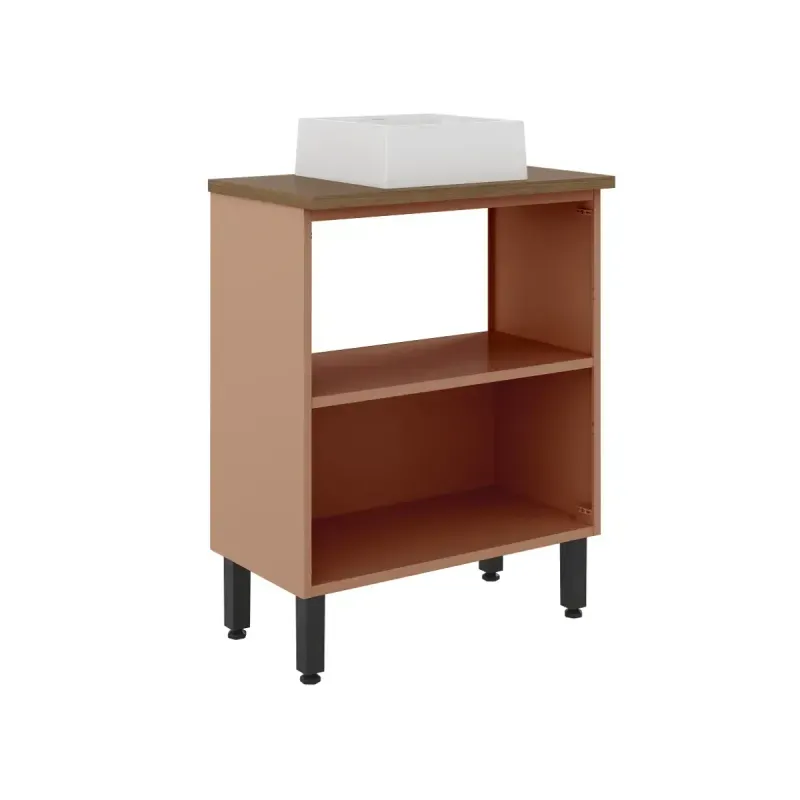 Detalle de un Mueble Gabinete para Baño Bertolini 8004 de piso con 2 puertas Terracota con Lavabo