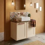 Gabinete para Baño Bertolini 8006 Flotante color Arena con 2 puertas y Lavabo
