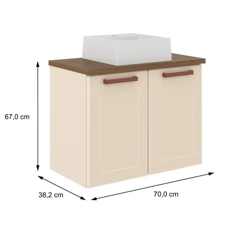 Medidas de un Mueble Gabinete para Baño Bertolini 8006 Flotante color Arena con 2 puertas y Lavabo