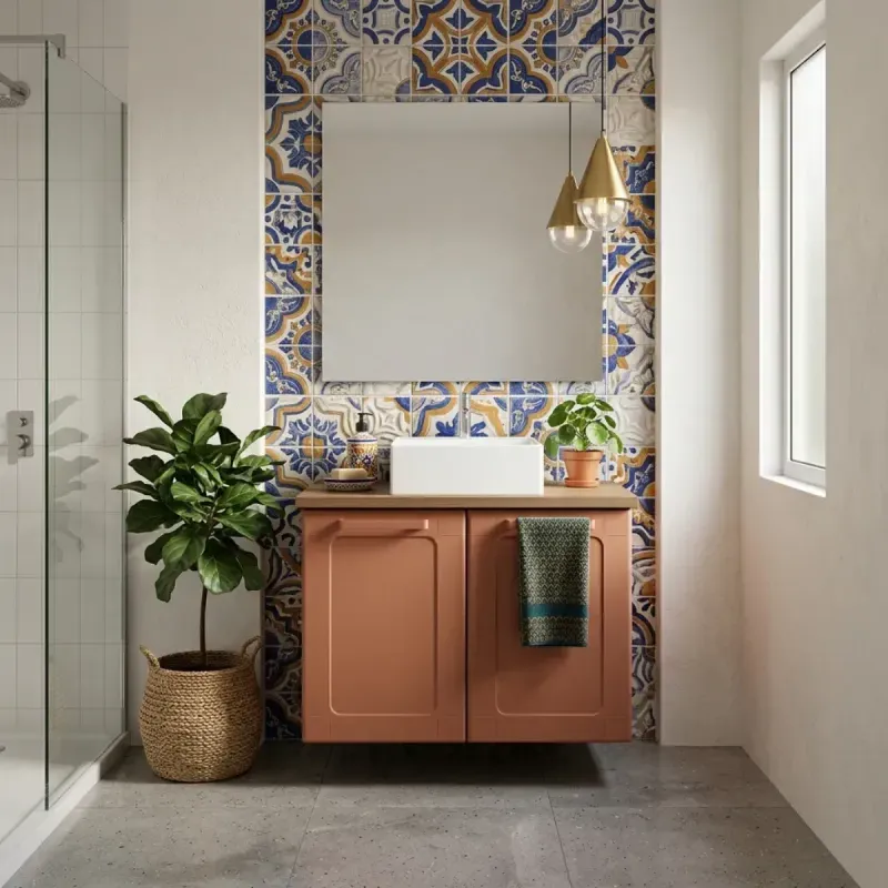 Gabinete para Baño Bertolini 8006 Flotante color Terracota con 2 puertas y Lavabo