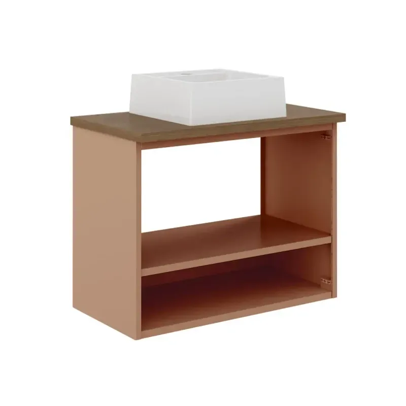Detalle de un Mueble Gabinete para Baño Bertolini 8006 Flotante color Terracota con 2 puertas y Lavabo