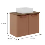 Medidas de un Mueble Gabinete para Baño Bertolini 8006 Flotante color Terracota con 2 puertas y Lavabo