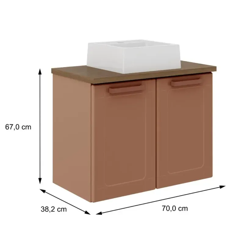Medidas de un Mueble Gabinete para Baño Bertolini 8006 Flotante color Terracota con 2 puertas y Lavabo